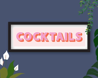 Cocktail Print, Framed Cocktail Print, Cocktails Wall Art, Cocktail Bar Wall Art, Bar Themed Prints, Bar Cart Cocktail Sign