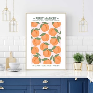 Fruit Market Poster, Peaches Print, Kitchen Fruit Prints, Peaches Poster, Fruit Poster Peaches. Wall Art Fruit, Wall Decor Kitchen