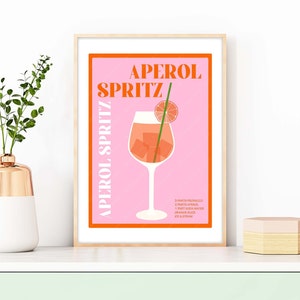 Impresión de cóctel Aperol Spritz, impresión de cócteles, arte mural de cócteles, decoración de pared de cócteles, impresiones de bar