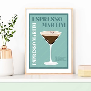 Espresso Martini Cocktail Print, Espresso Martini Poster, Cocktail Prints, Cocktails Wall Art, Wall Decor Cocktails, Bar Prints Teal Mint