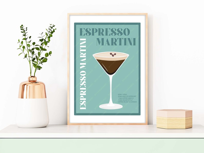 Espresso Martini Cocktail Print, Espresso Martini Poster, Cocktail Prints, Cocktails Wall Art, Wall Decor Cocktails, Bar Prints Teal Mint