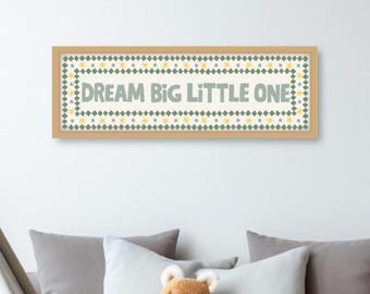 Dream Big Little One Horizontal Print,  Dream Big Little One Print, Bedroom Prints for Kids, Boys Nursery Prints in Oak Frame