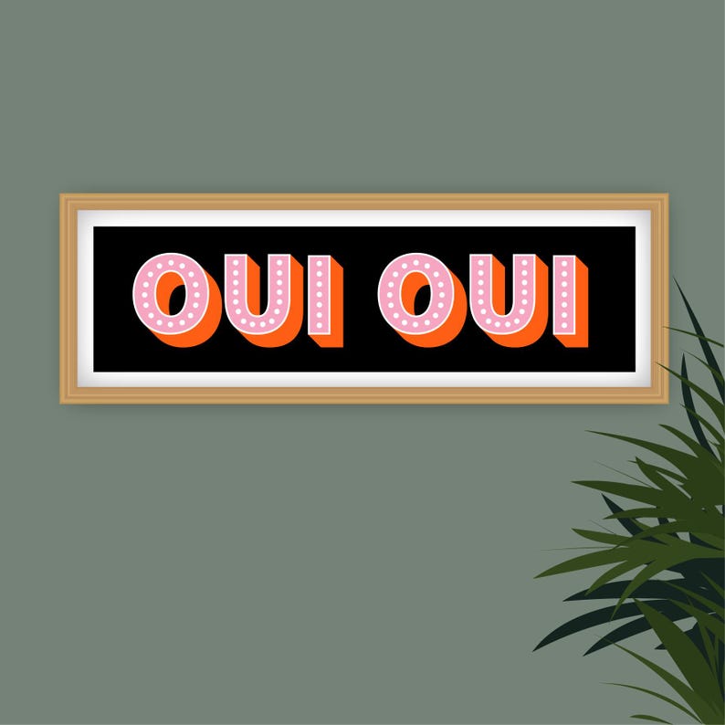 Impresión panorámica Oui Oui, Impresión Oui Oui, Impresión panorámica Oui Oui, Impresión de baño Oui Oui, Signo Oui Oui, Impresiones para el baño Black