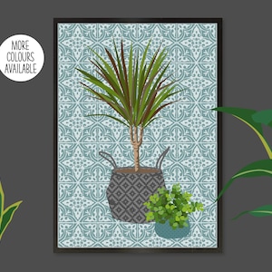 Tiled Bathroom Plant Print, Bathroom Plant Print, Kitchen Plant Print, Moroccan Tile Plant Print, Plant Wall Art