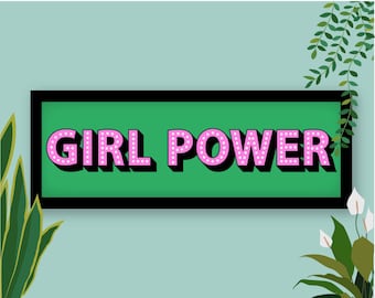 Girl Power Framed Print, Girl Power Panoramic Print, Positive Slogan Prints Girl Power, Girls Room Wall Art, Dorm Room Decor