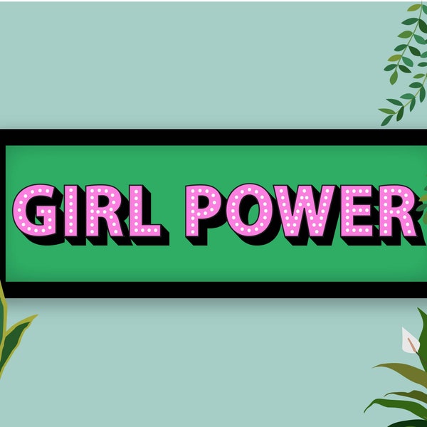 Girl Power Framed Print, Girl Power Panoramic Print, Positive Slogan Prints Girl Power, Girls Room Wall Art, Dorm Room Decor
