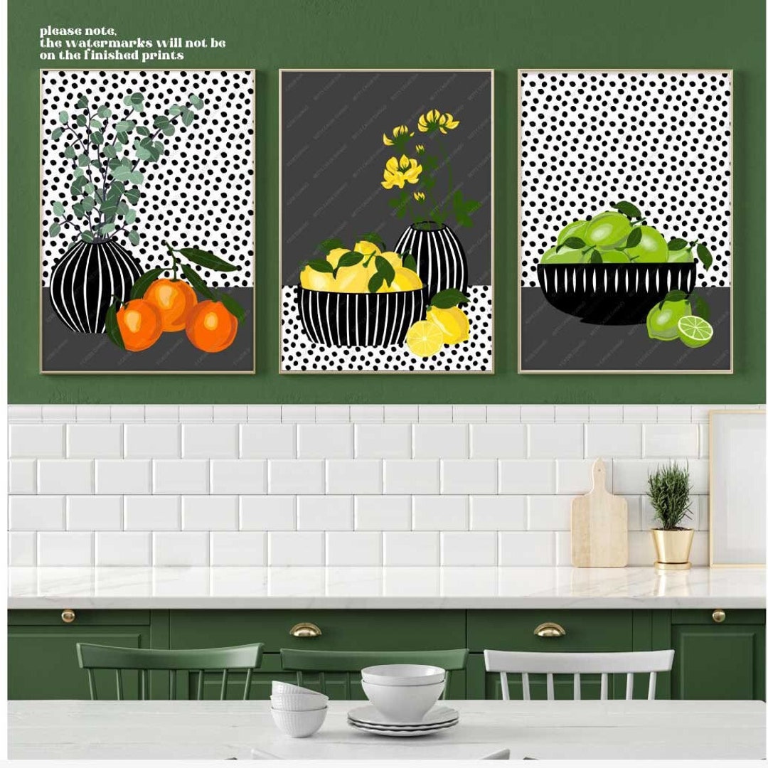 add a touch of nature to your kitchen with citrus... Fruits Print Set, Kitchen Prints Set of 3, Oranges and Lemons Prints ...