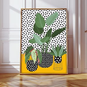 Impresión de plantas de interior, plantas en jarrones con lunares, plantas bonitas, arte mural botánico, plantas de interior, impresiones de plantas con lunares