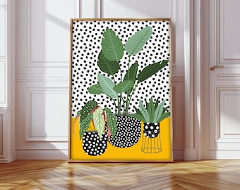 House Plants Print, Plants in Spotty Vases, Cute Plants, Botanical Wall Art, Indoor Plants, Plant Prints with Spots