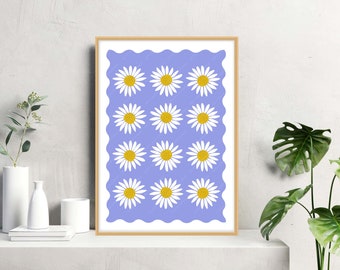 Mooie Daisy Poster, Zomerbloemen Poster, Roze Daisy Prints, Teal Daisy Prints, Bloemen Muur Decor, Schattige Daisy Prints