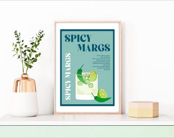Spicy Margs Cocktail Print, Spicy Margarita Cocktail Print, Margarita Cocktails Wall Art, Wall Art Cocktails, Spicy Margs Recipe Print