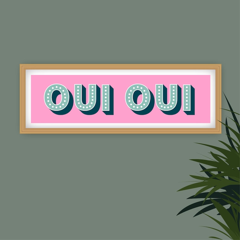 Impresión panorámica Oui Oui, Impresión Oui Oui, Impresión panorámica Oui Oui, Impresión de baño Oui Oui, Signo Oui Oui, Impresiones para el baño Pink
