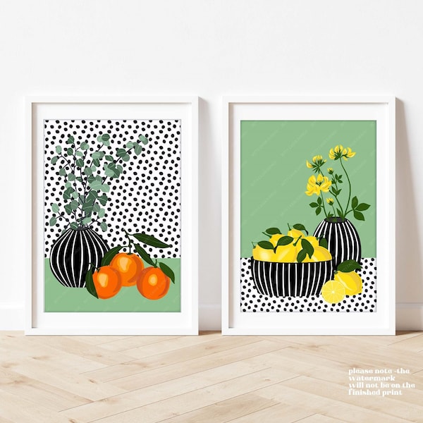 Citrus Fruit Prints Set, Kitchen Prints Set, Fruit Prints, Fruit Prints, Oranges and Lemons Print, Fruit Pictures