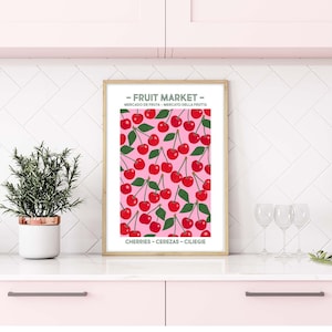 Affiche du marché aux fruits, impression de cerises, cartel del Mercado de Frutas, Mercato della Frutta, poster Mercato, oeuvre d'art murale impression de cerises