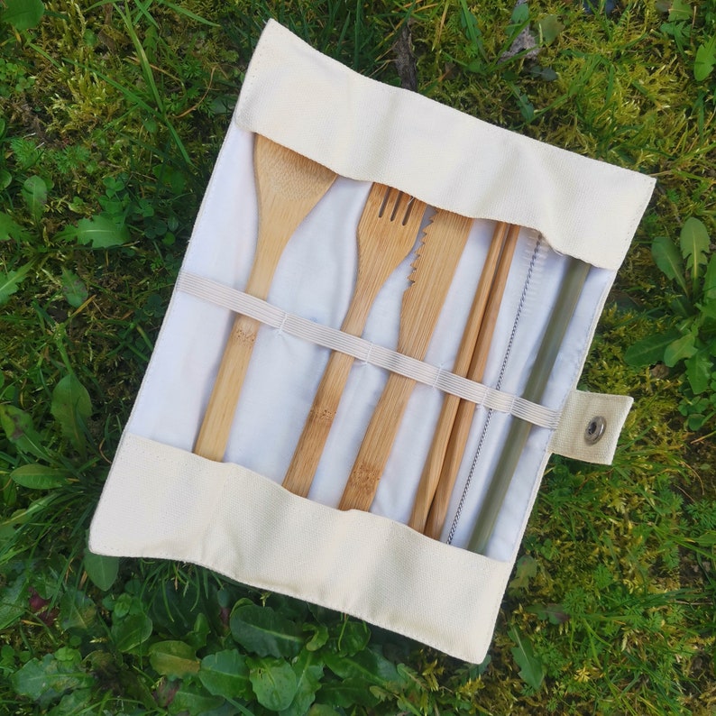 Reusable bamboo cutlery set Zero waste Ideal for office, outdoor, travel, camping, school, and parties. image 5
