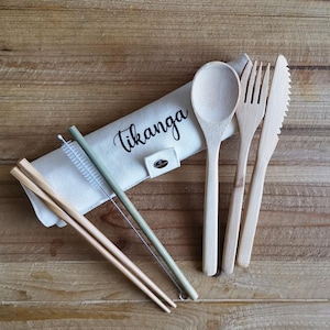 Reusable bamboo cutlery set Zero waste Ideal for office, outdoor, travel, camping, school, and parties. image 1