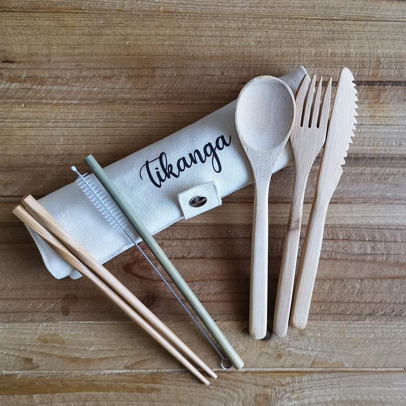 Reusable bamboo cutlery set Zero waste Ideal for office, outdoor, travel, camping, school, and parties. image 1