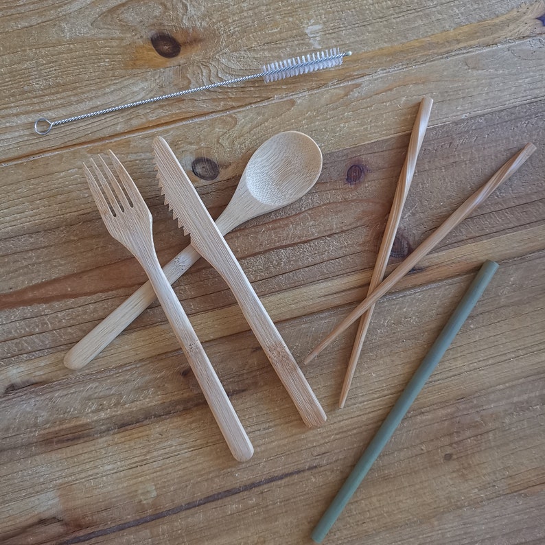 Reusable bamboo cutlery set Zero waste Ideal for office, outdoor, travel, camping, school, and parties. image 3