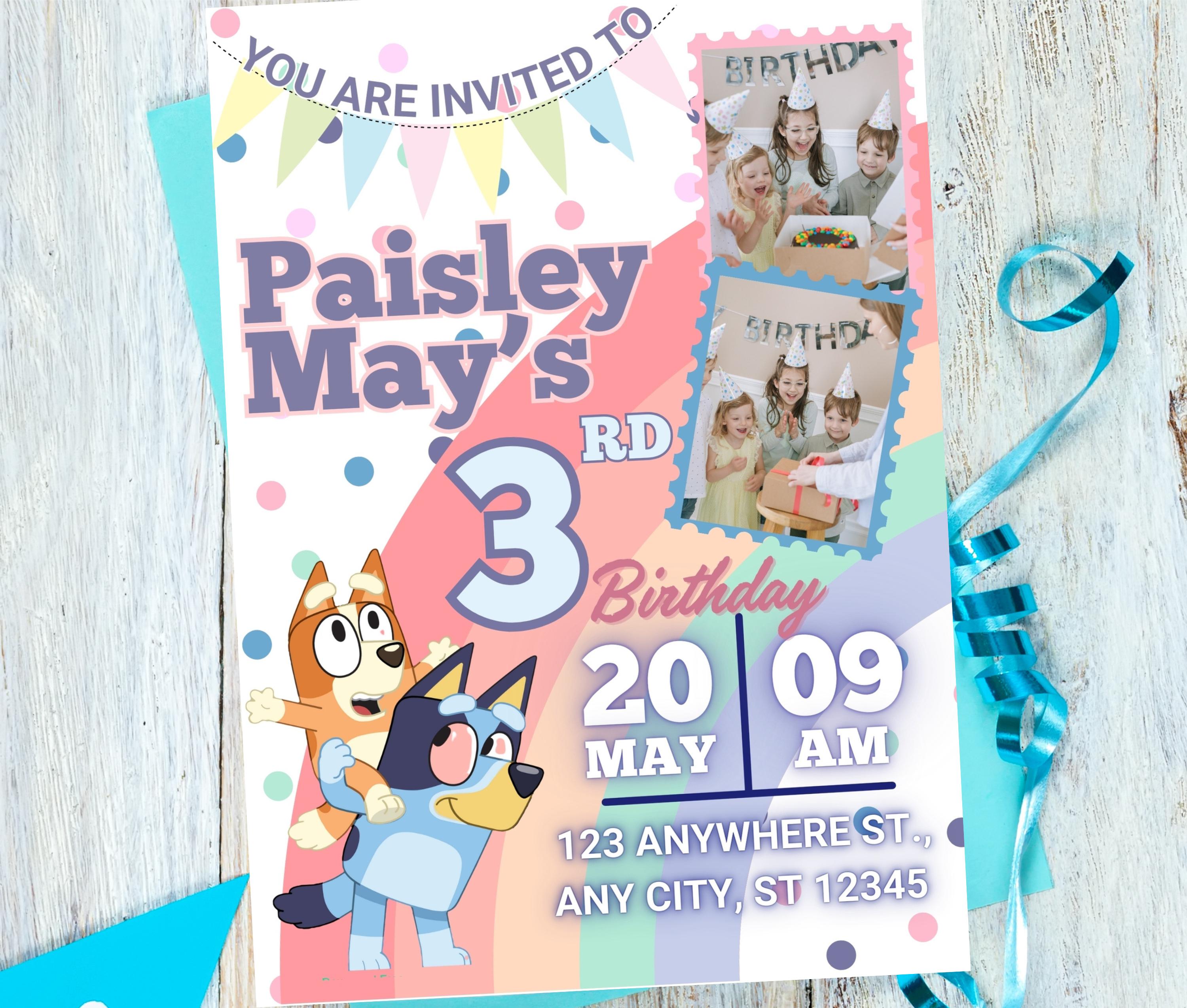 Pastel Rainbow Editable Bluey Invite