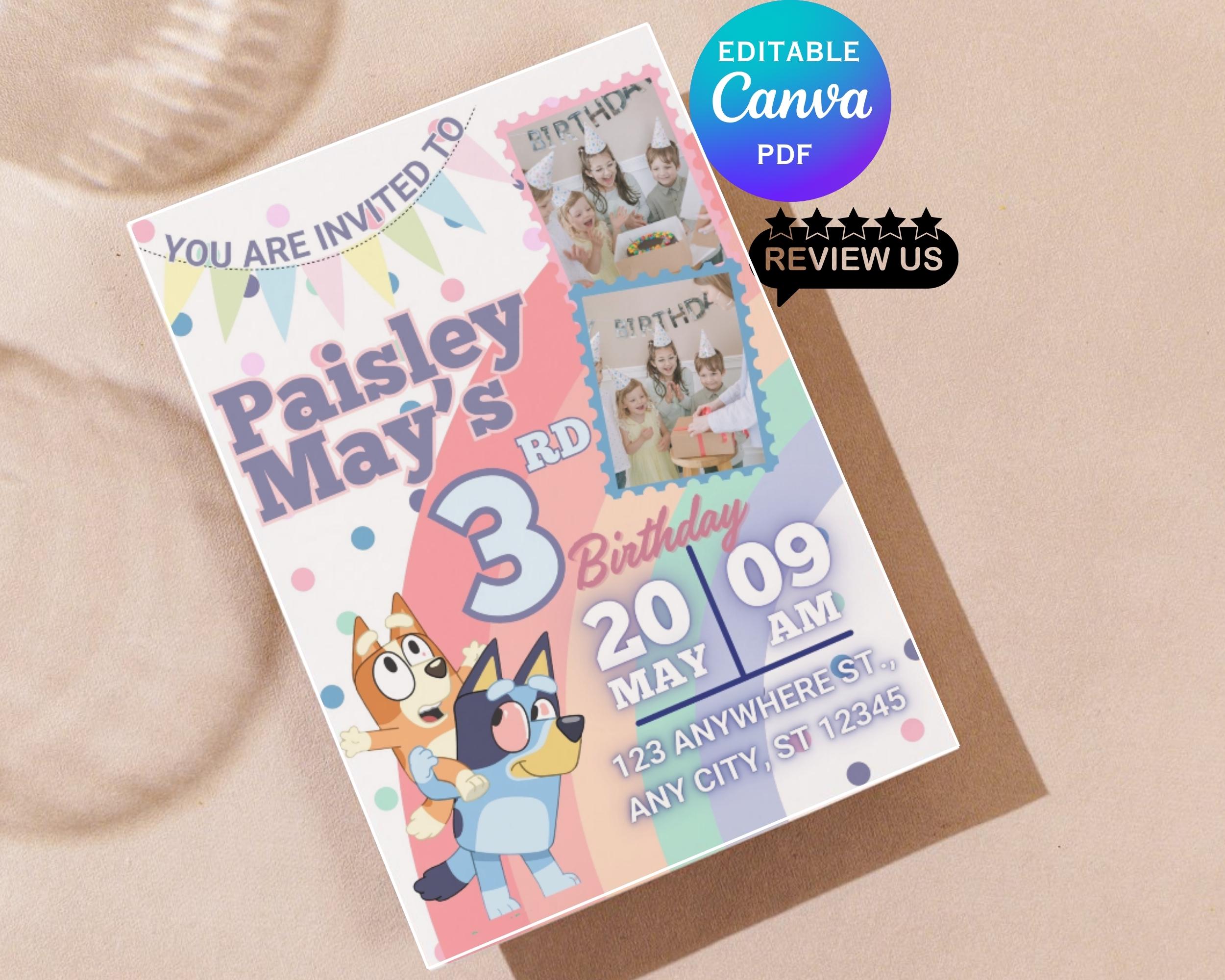 Pastel Rainbow Editable Bluey Invite