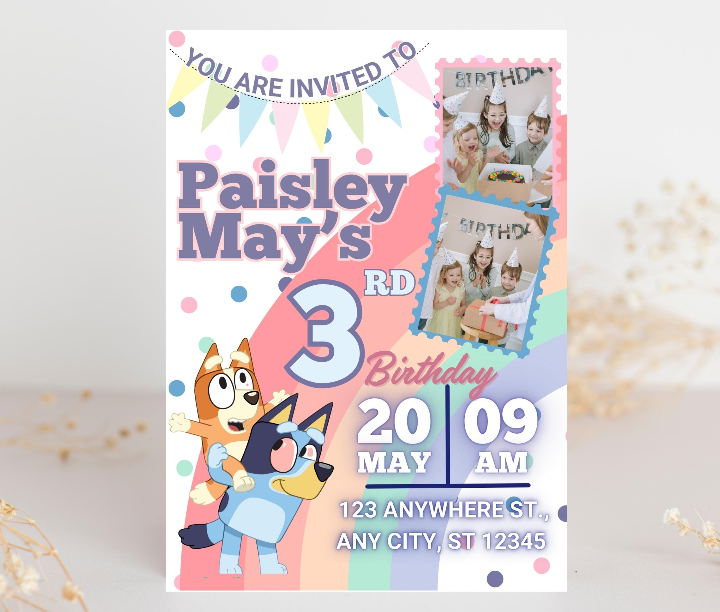 Pastel Rainbow Editable Bluey Invite