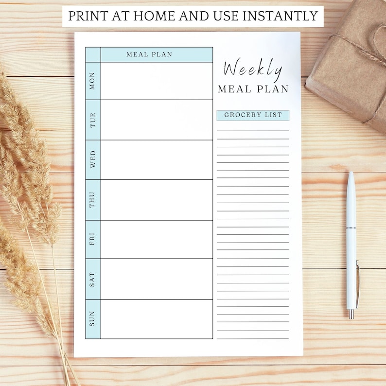 Weekly Meal Planner & Grocery List Printable PDF, Digital Download Meal ...