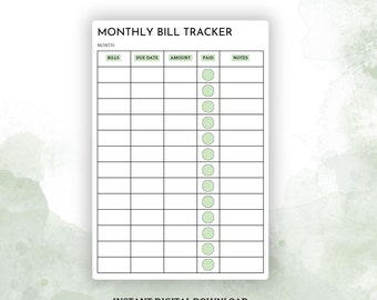 Monthly Bill Tracker Printable | Bill Payment Tracker | Bill Pay Checklist Organizer | Budget Planner | A4 A5 US Letter | Instant Download