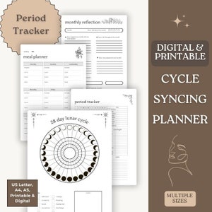 Cycle Syncing Period Tracker Planner Bundle | Women's Health | Lunar Cycle Moon Phase Tracker | Fertility Tracker | Printable Planner