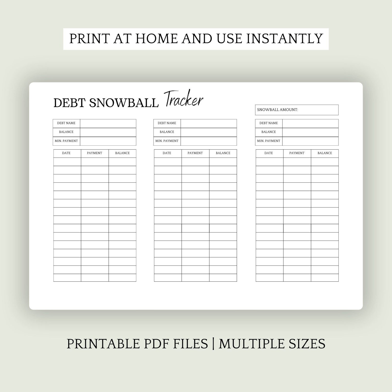 Debt Payment Tracker Printable, Snowball Debt Tracker Printable, Debt ...