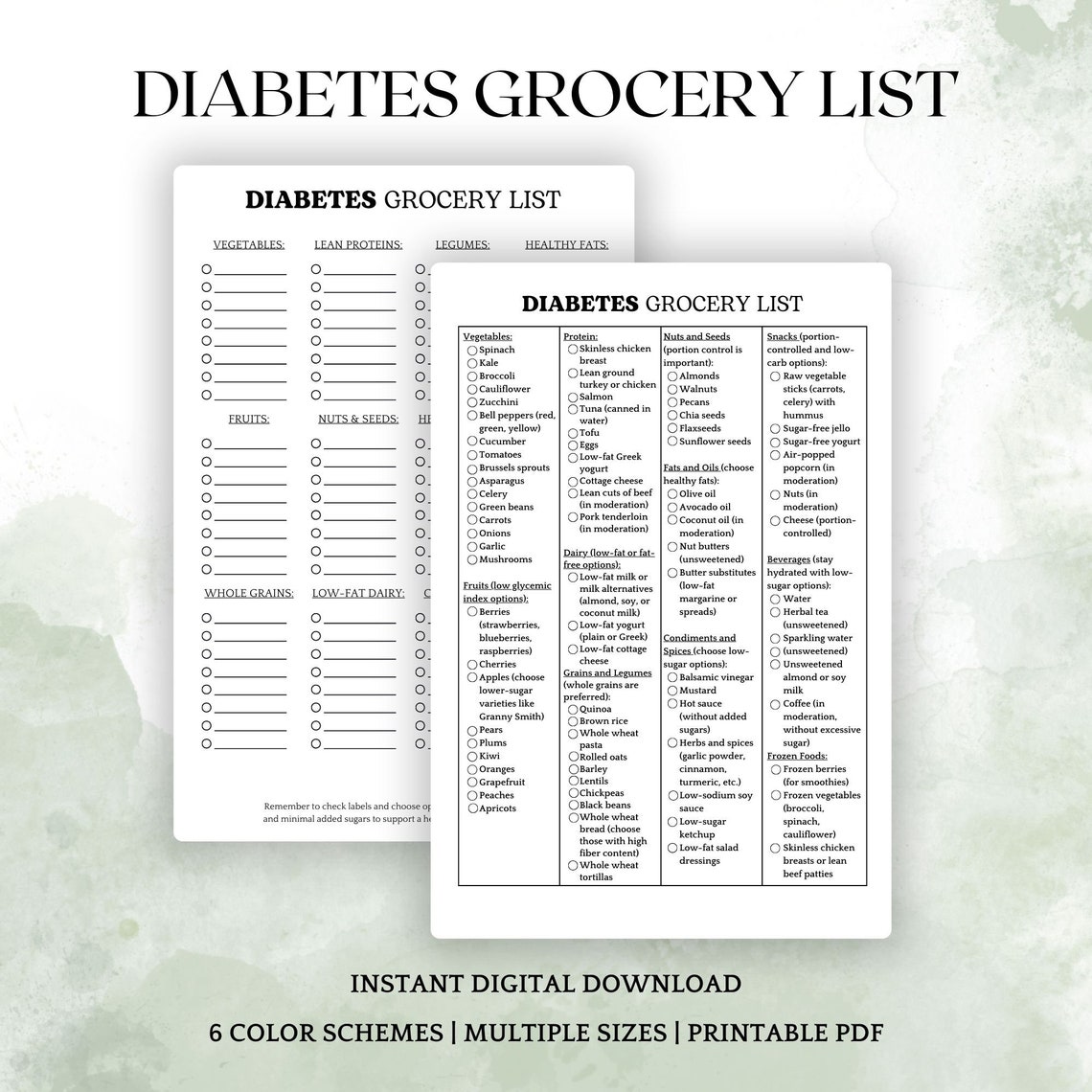 Diabetes Grocery List Printable, Diabetes Food List, Low Sugar Food ...