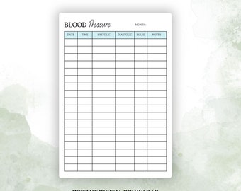 Bloeddruklogboek afdrukbaar, hoge bloeddruk-tracker, hypotensie-tracking, BP-tracker, medische tracker, gezondheid, A4/A5 Letter PDF