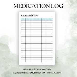 Printable Medication Tracker, Monthly Medication Tracker Printable, Print at home medication log, Medicine and Supplement Tracking sheet