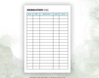 Printable Medication Tracker, Monthly Medication Tracker Printable, Print at home medication log, Medicine and Supplement Tracking sheet