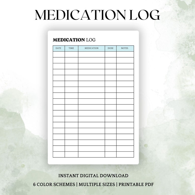 Printable Medication Tracker, Monthly Medication Tracker Printable, Print at Home Medication Log ...