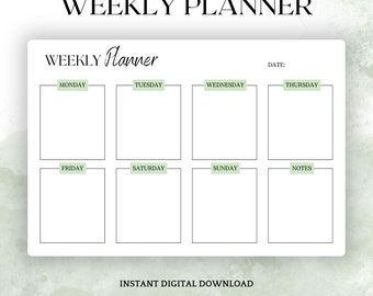Weekly Planner Printable Landscape, Minimalist Weekly Schedule, Week At a Glance, Weekly Organizer, Office Planner, Desk Planner, A4 Letter
