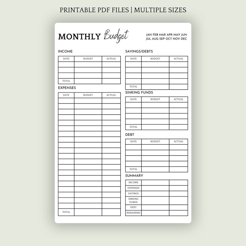 MONTHLY Budget Overview Template Printable Budget Binder Etsy