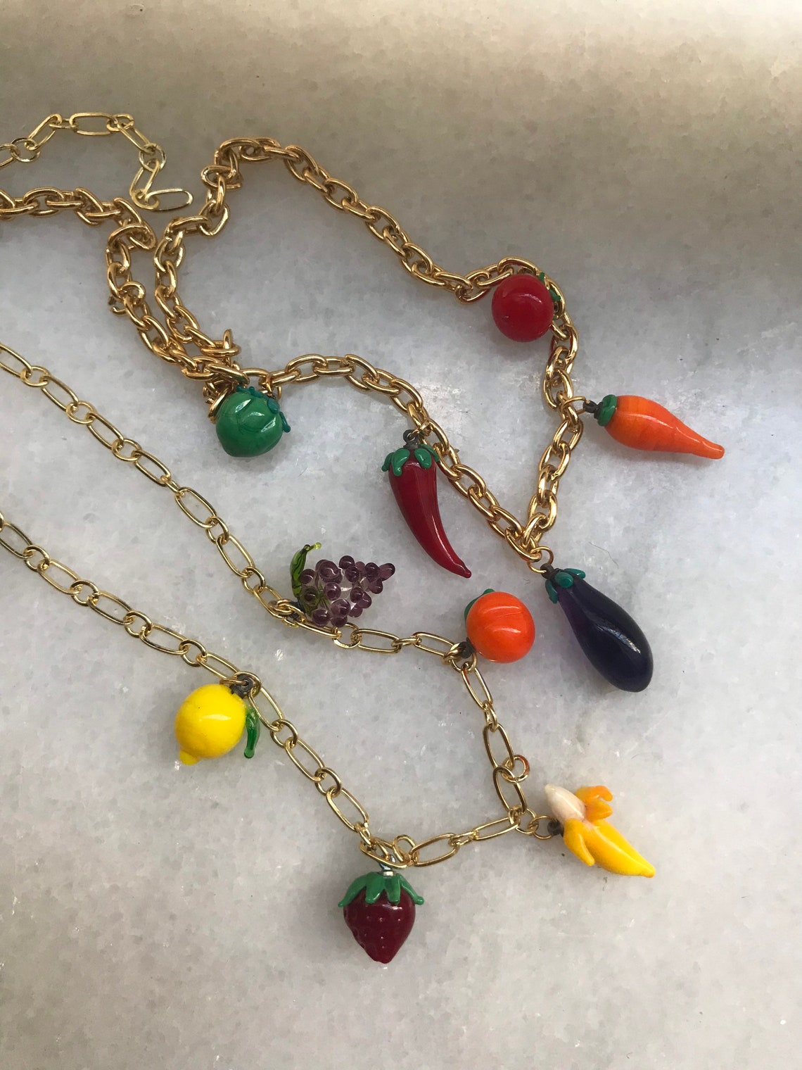 Glass vegetables and fruits necklace Etsy