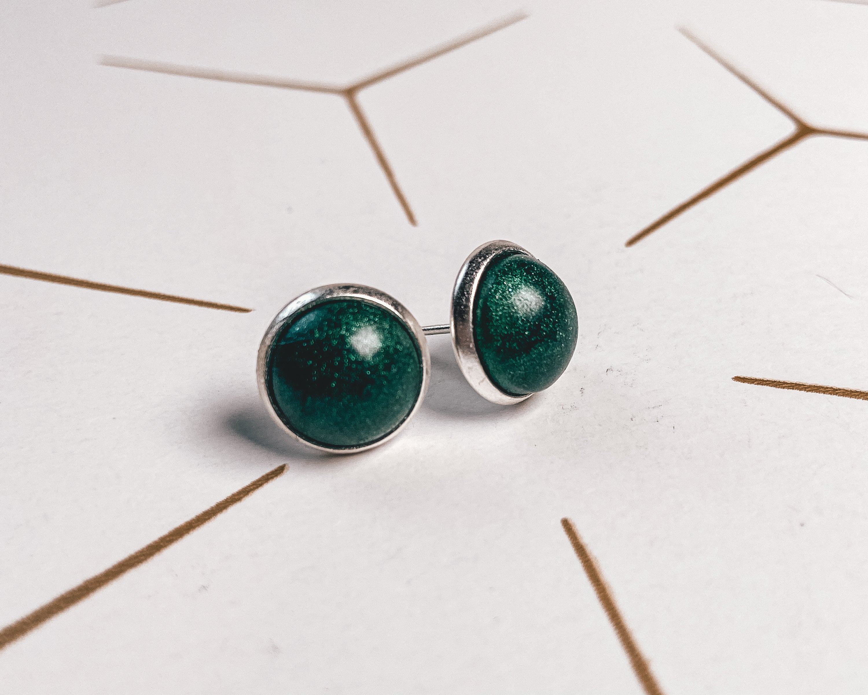 Green Stud Earrings Silver Stud Earrings Large Studs Etsy