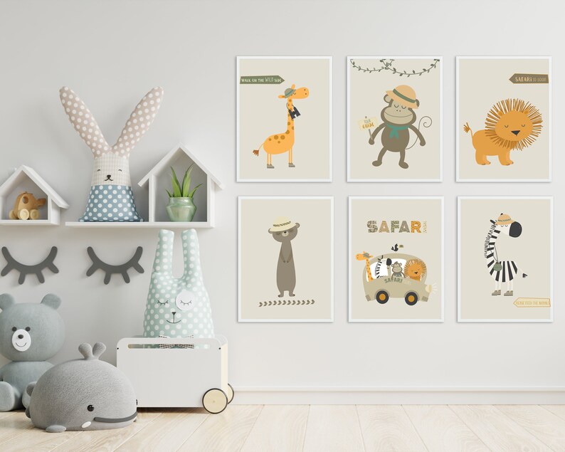 Safari Nursery Prints Set of 6 Prints Nursery Decor Etsy