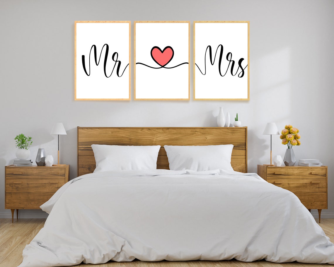 Buy Mr Mrs Wall Decor Set of 3 Prints Above the Bed Art Online in India