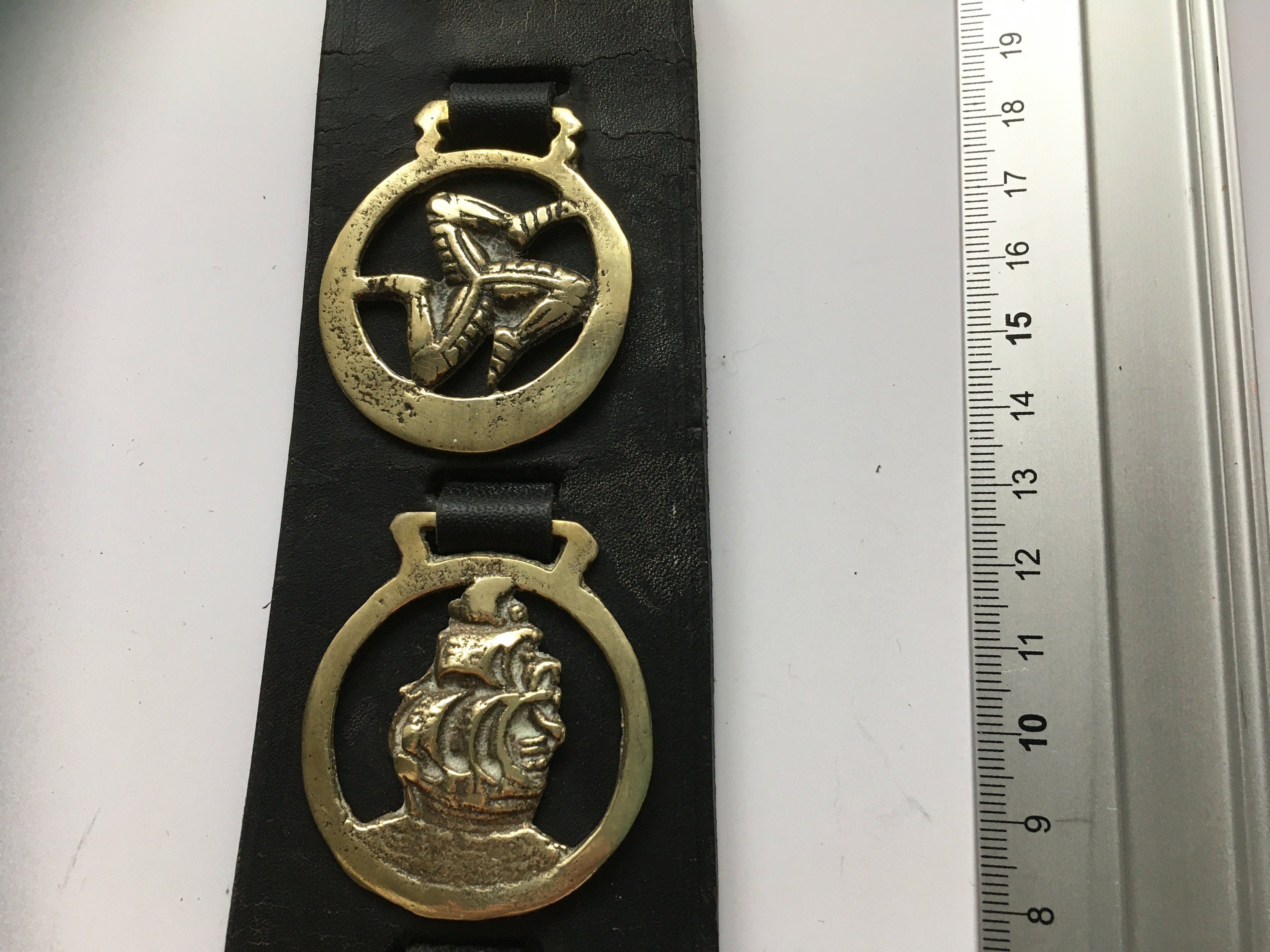 3 Miniature horse brasses on Black Leather Martingale Etsy