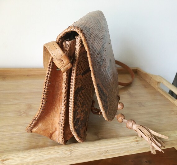 Snakeskin  Shoulder bag  Light Brown Handmade in … - image 6