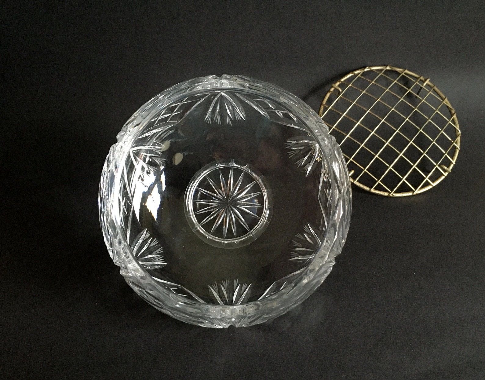 Large Heavy Lead Crystal Rose Bowl Faceted Rim Starburst Etsy