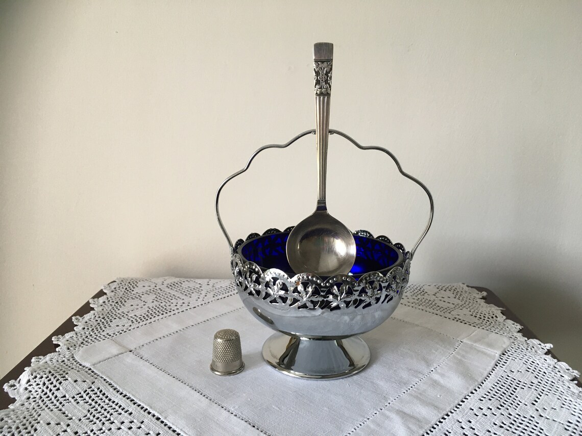 Glass Sugar Bowl and Spoon With Chrome Plate Holder Etsy Nederland