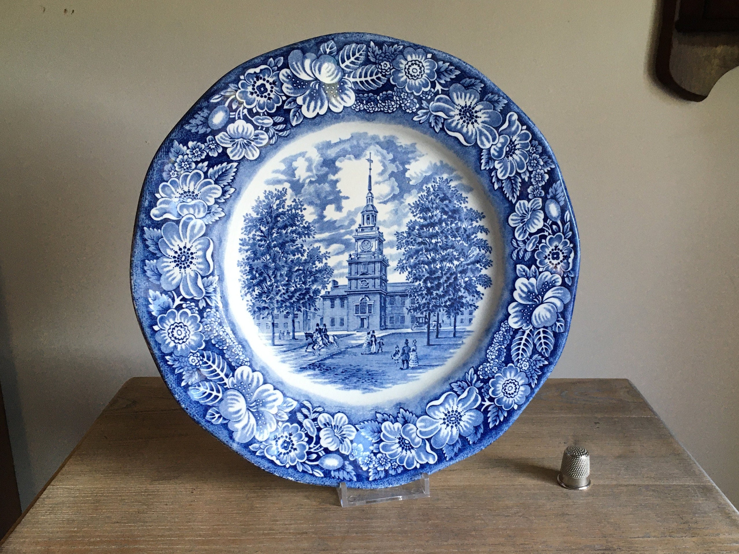 Liberty Blue Independence Hall Blue & White10 Inch Vintage Transferware Ceramic Plate 1970’s