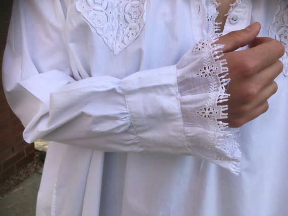 White Linen Victorian/ Edwardian Long Sleeved Nig… - image 8