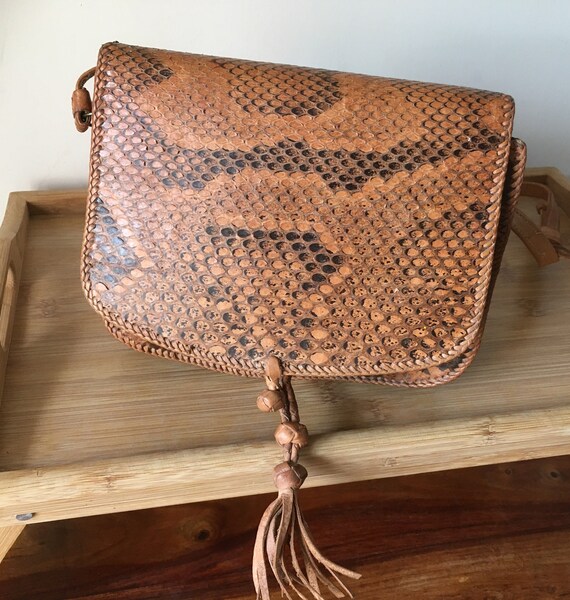 Snakeskin  Shoulder bag  Light Brown Handmade in … - image 2