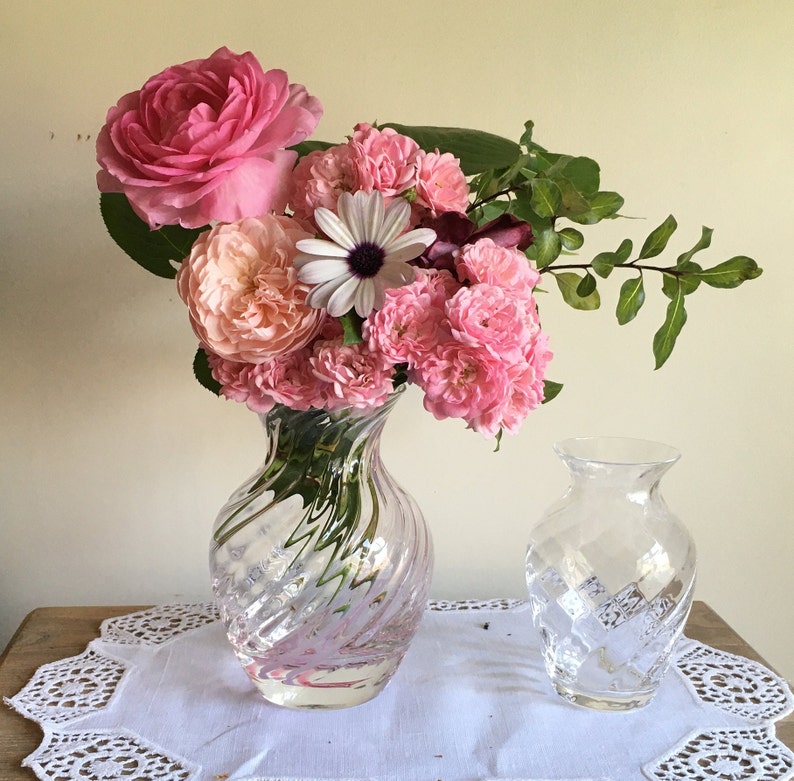 Two Glass Caithness Style Vintage Vases Ribbed Stripe Pink and Etsy