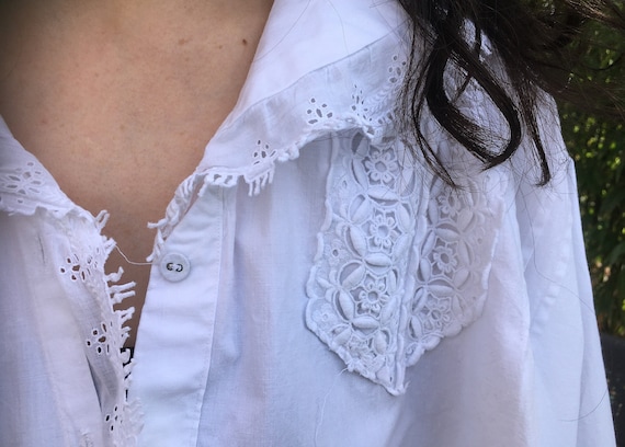White Linen Victorian/ Edwardian Long Sleeved Nig… - image 10
