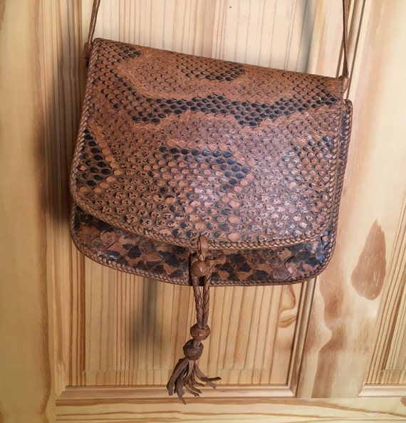 Snakeskin  Shoulder bag  Light Brown Handmade in … - image 7